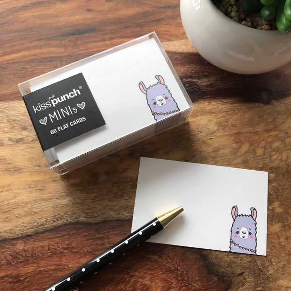 NEW! Mini Notecard Set of 60 - Llama Flat Cards - Lunch Notes - Mini Cards - Enclosure cards - Kiss and Punch